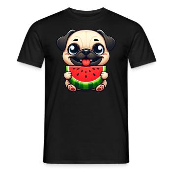 Cute Dog Pug Watermelon Summer Fruit Melon - Men's T-Shirt - black - Front - AI Model Male 178 light (178cm)