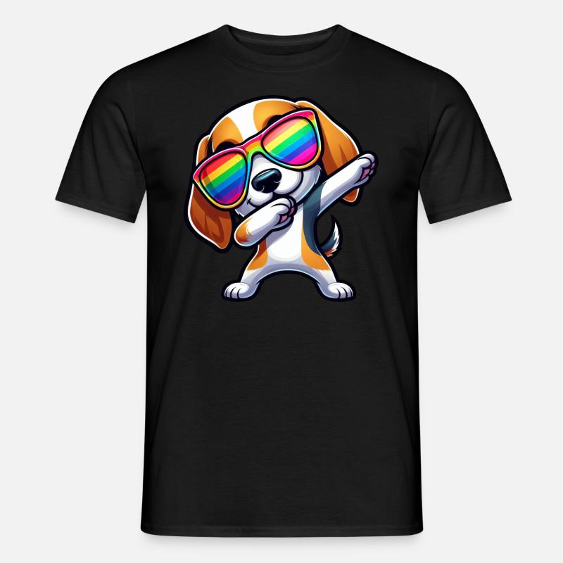 Cooler Beagle Dab Sonnenbrille Regenbogen - Männer T-Shirt - Schwarz