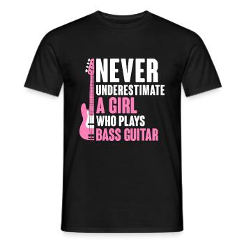 Ne sous-estimez jamais une fille qui joue de la basse - T-shirt homme - noir - Devant - AI Model Male 178 light (178cm)