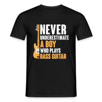 Never Underestimate A Boy Who Plays Bass Guitar - Men's T-Shirt - black - Front - AI Model Male 178 light (178cm)