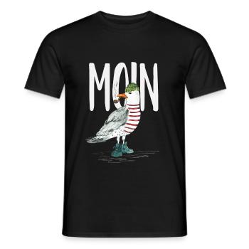 PLATTDEUTSCHER SPRUCH MIT MÖWE - Männer T-Shirt - Schwarz - Vorne - AI Model Male 178 light (178cm)