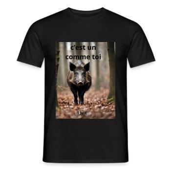 sanglier et chasseur - T-shirt homme - noir - Devant - AI Model Male 178 light (178cm)