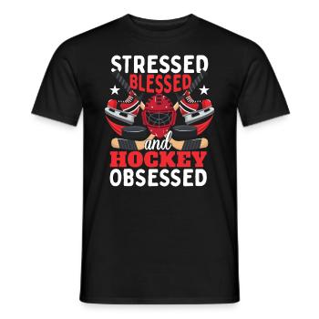 Stressé béni et obsédé par le hockey - T-shirt homme - noir - Devant - AI Model Male 178 light (178cm)