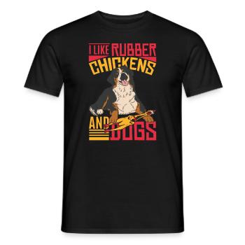 I Like Rubber Chicken & Bernese Mountain Dog - Men's T-Shirt - black - Front - AI Model Male 178 light (178cm)