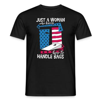 Nur eine Frau, die weiß, wie man mit Taschen umgeht - Männer T-Shirt - Schwarz - Vorne - AI Model Male 178 light (178cm)