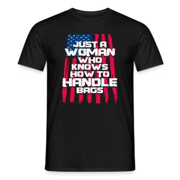 Nur eine Frau, die weiß, wie man mit Taschen umgeht - Männer T-Shirt - Schwarz - Vorne - AI Model Male 178 light (178cm)