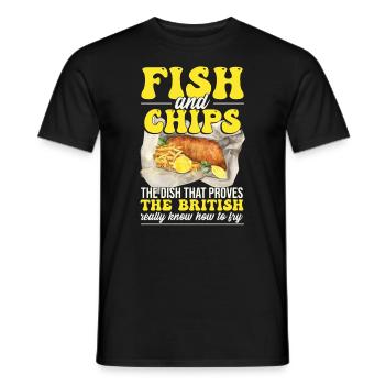British Food Fish And Chips Funny - Men's T-Shirt - black - Front - AI Model Male 178 light (178cm)