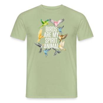 Drôle d’oiseaux - T-shirt homme - vert sauge - Devant - AI Model Male 178 light (178cm)