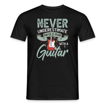 Never Underestimate An Old Man With A Guitar - Men's T-Shirt - black - Front - AI Model Male 178 light (178cm)
