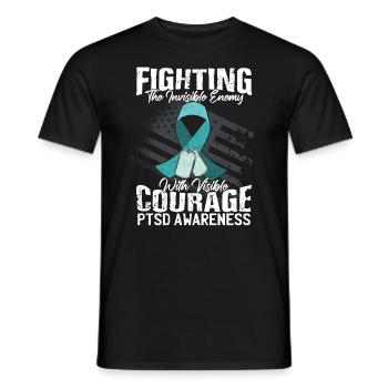 PTSD Awareness Gift Teal Ribbon US Veteran - Men's T-Shirt - black - Front - AI Model Male 178 light (178cm)
