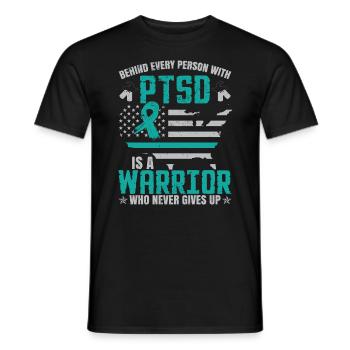 PTSD Warrior - Men's T-Shirt - black - Front - AI Model Male 178 light (178cm)