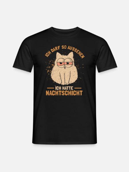 Katze Nachtdienst Schichtarbeiter Nachtschicht - Männer T-Shirt - Schwarz