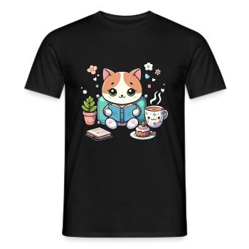 Chat Livre Lecture Café Amoureux Livres Rat de Bibliothèque - T-shirt homme - noir - Devant - AI Model Male 178 light (178cm)