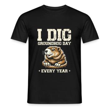 I Dig Groundhog Day Every Year Cute Animal - Men's T-Shirt - black - Front - AI Model Male 178 light (178cm)