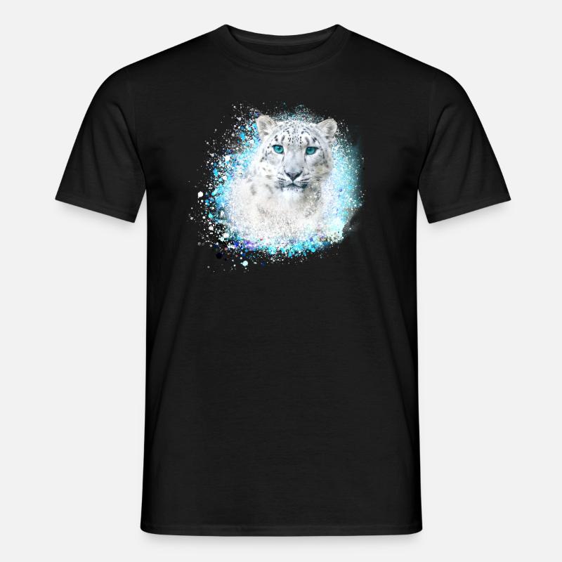 schneeleopard,katze,leopard,graffiti,weiß,wildkatz - Männer T-Shirt - Schwarz