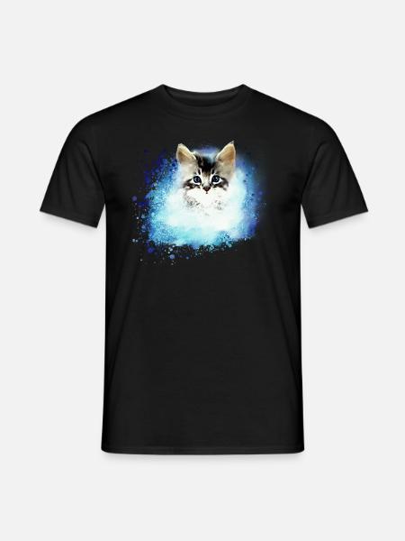 chat ,illustration ,bleu,aquarelle, chat - T-shirt homme - noir