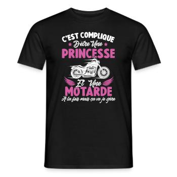 Compliqué d'être une princesse et une motarde - T-shirt homme - noir - Devant - AI Model Male 178 light (178cm)