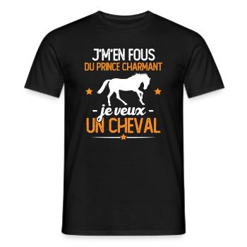 J'm'en fou du prince charmant je veux un cheval - T-shirt homme - noir - Devant - AI Model Male 178 light (178cm)