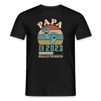 Papa en 2023 Veuillez Patienter Cadeau Futur Père - T-shirt homme - noir - Devant - AI Model Male 178 light (178cm)