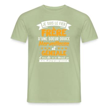 Frère Et Sœur Cadeau Humour Personnalisé - T-shirt homme - vert sauge - Devant - AI Model Male 178 light (178cm)