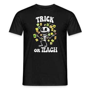 Funny skeleton celebrates Halloween in school - Men's T-Shirt - black - Front - AI Model Male 178 light (178cm)