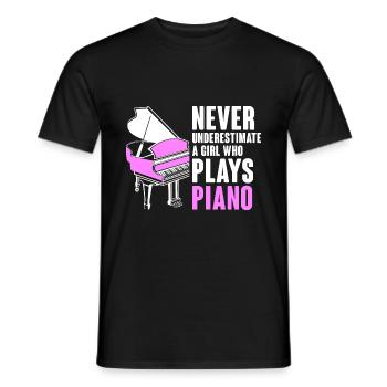 Unterschätze niemals ein Mädchen, das Piano Musicia spielt - Männer T-Shirt - Schwarz - Vorne - AI Model Male 178 light (178cm)