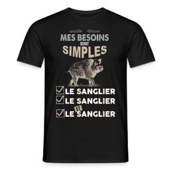 Chasse au sanglier, idée cadeau papa chasseur - T-shirt homme - noir - Devant - AI Model Male 178 light (178cm)