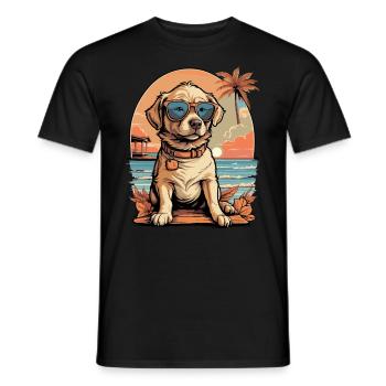 Chien rétro au coucher du soleil - T-shirt homme - noir - Devant - AI Model Male 178 light (178cm)