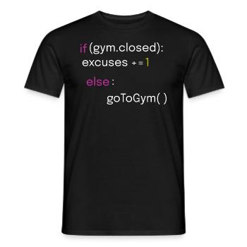 Fun fitness and coding design - Men's T-Shirt - black - Front - AI Model Male 178 light (178cm)