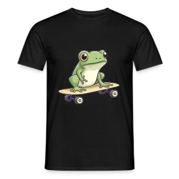 LUSTIGER FROSCH AUF SKATEBOARD - Männer T-Shirt - Schwarz - Vorne - AI Model Male 178 light (178cm)