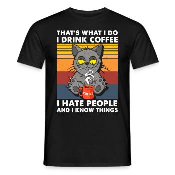 Coffee People Black Cat Graphic - Men's T-Shirt - black - Front - AI Model Male 178 light (178cm)