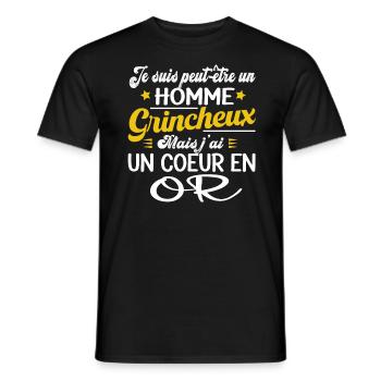 Grincheux grognon coeur en or. Cadeau homme humour - T-shirt homme - noir - Devant - AI Model Male 178 light (178cm)