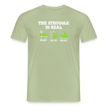 Dino The struggle is real funny T-Rex gym workout - T-shirt homme - vert sauge - Devant - AI Model Male 178 light (178cm)