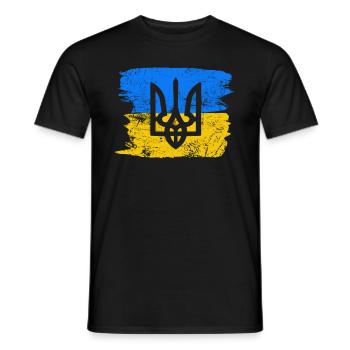 Ukraine War - Trident in front of Ukrainian flag - Men's T-Shirt - black - Front - AI Model Male 178 light (178cm)