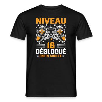 Niveau 18 débloqué / Anniversaire 18 ans gamer - T-shirt homme - noir - Devant - AI Model Male 178 light (178cm)