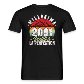 Millésime 2001, Cadeau D'anniversaire Vintage 2001 - T-shirt homme - noir - Devant - AI Model Male 178 light (178cm)