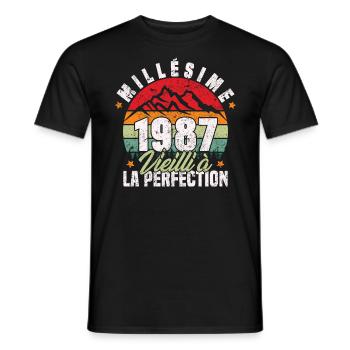 Millésime 1987, Cadeau D'anniversaire Vintage 1987 - T-shirt homme - noir - Devant - AI Model Male 178 light (178cm)