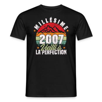 Millésime 2007, Cadeau D'anniversaire Vintage 2007 - T-shirt homme - noir - Devant - AI Model Male 178 light (178cm)