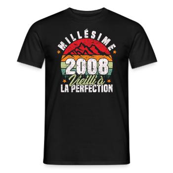 Millésime 2008, Cadeau D'anniversaire Vintage 2008 - T-shirt homme - noir - Devant - AI Model Male 178 light (178cm)