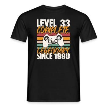 Geburtstagsgeschenk, Level 33 Complete 1990 - Männer T-Shirt - Schwarz - Vorne - AI Model Male 178 light (178cm)