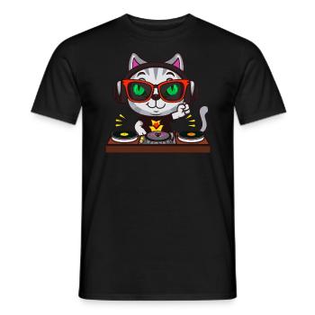 Cat Glasses Turntable DJ Disco Club Nightlife - Men's T-Shirt - black - Front - AI Model Male 178 light (178cm)