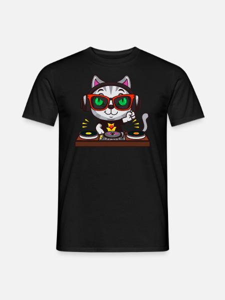 Katze Brille Turntable DJ Disco Club Nachtleben - Männer T-Shirt - Schwarz