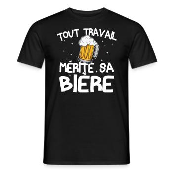 Tout travail mérite sa bière - T-shirt homme - noir - Devant - AI Model Male 178 light (178cm)