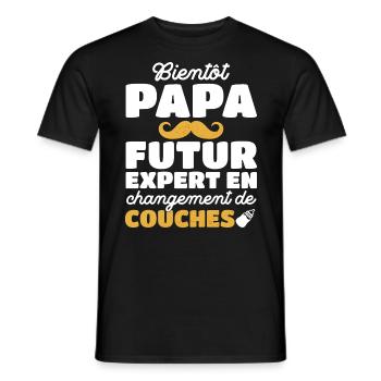 Papa Expert Changement De Couches Futur Papa 2024 - T-shirt homme - noir - Devant - AI Model Male 178 light (178cm)