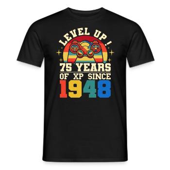 Level 75 1948 Birthday Gamer 75 years - Men's T-Shirt - black - Front - AI Model Male 178 light (178cm)