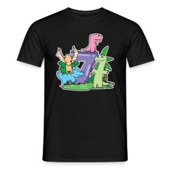7 ans - 7ème anniversaire avec motif animal - Dino - T-shirt homme - noir - Devant - AI Model Male 178 light (178cm)