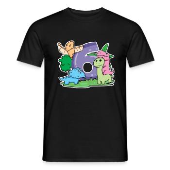 6 ans - 6ème anniversaire avec motif animal - Dino - T-shirt homme - noir - Devant - AI Model Male 178 light (178cm)