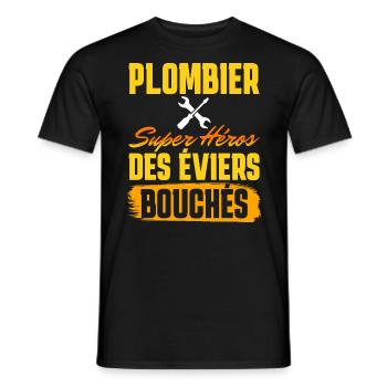 Plombier Super Héros Phrase Humoristique Plombier - T-shirt homme - noir - Devant - AI Model Male 178 light (178cm)