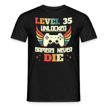 Level 35 Unlocked Birthday Gamer 35 Years - Men's T-Shirt - black - Front - AI Model Male 178 light (178cm)