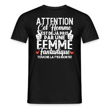 Cet homme est déjà pris par une femme fantastique - T-shirt homme - noir - Devant - AI Model Male 178 light (178cm)